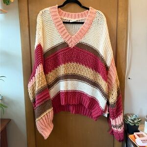 Arula Striped Multicolor V-Neck Knitted Sweater